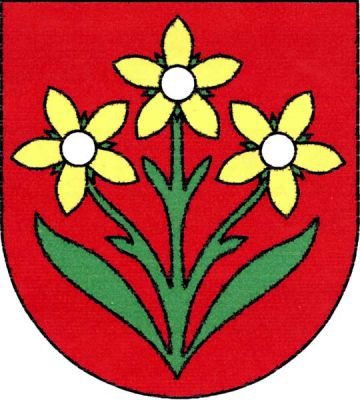 V červeném štítě vyrůstají ze středu na třech zelených stoncích provázených dvěma listy tři zlaté květy se stříbrnými středy. Znak Prosečné