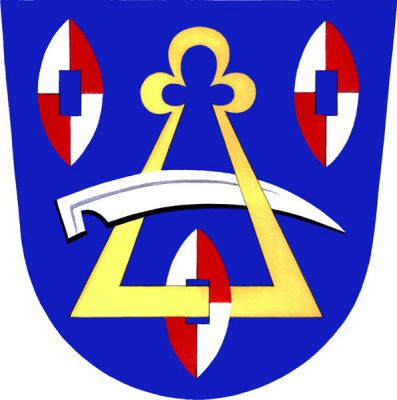 V modrém štítě zlatý třmen s jetelovým závěsem, zprava proložený stříbrným listem kosy, provázený nahoře dvěma a provlečený dole jedním vztyčeným stříbro-červeně čtvrceným tkalcovským člunkem. Znak Provodovice