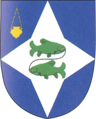 V modrém štítě stříbrná čtyřhrotá hvězda dotýkající se okrajů štítu, v ní dvě zelené ryby spojené černým vlascem, horní doleva, dolní doprava. Hvězda vpravo nahoře provázena zlatou kadidelnicí na řetězu. Znak Rebešovice