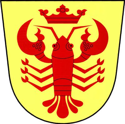Ve zlatém štítě rak převýšený korunou, obojí červené. Znak Rovensko