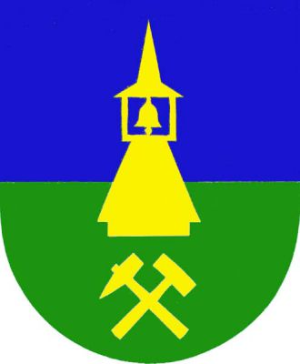 V modro-zeleně děleném štítě zlatá zvonice, pod ní zlatá zkřížená hornická kladívka. Znak Rtyně v Podkrkonoší