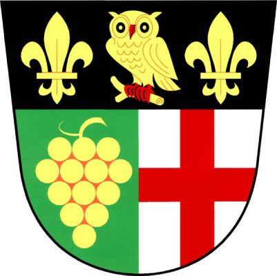 Zvýšeně dělený štít, nahoře v černém poli sova s červenou zbrojí, sedící na větvi, provázená dvěma liliemi, vše zlaté. Dolní pole zeleno-stříbrně polcené, vpravo zlatý vinný hrozen, vlevo červený heroldský kříž. Znak Sedlec