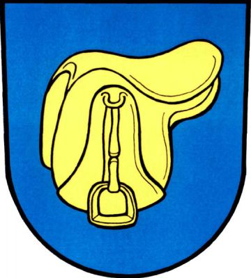 V modrém štítě zlaté sedlo se třmenem. Znak Sedliště