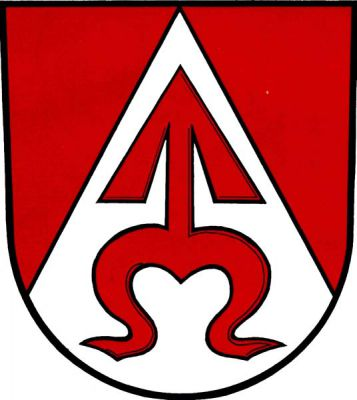 V červeném štítě stříbrný hrot s červenou zavinutou střelou. Znak Sedlnice