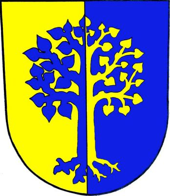 Ve zlato-modře polceném štítě listnatý vykořeněný strom obrácených barev. Znak Služovice