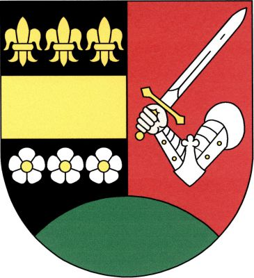 V černo - červeně polceném štítě nad zeleným návrším vpravo zlaté břevno provázené nahoře třemi zlatými liliemi, dole třemi stříbrnými růžemi se zlatými semeníky, vlevo obrněné rameno držící šikmo vztyčený meč se zlatým jílcem, obojí stříbrné. Znak Smilovy Hory
