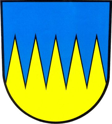 Modro-zlatě pilovitě dělený štít. Znak Špičky