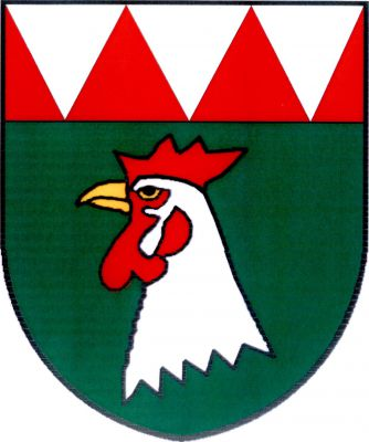V zeleném štítě pod červenou hlavou se třemi stříbrnými klíny utržená stříbrná kohoutí hlava se zlatým zobákem a červeným hřebínkem. Znak Srbce