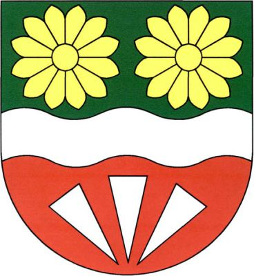 V zeleno-červeně stříbrným vlnitým břevnem děleném štítě nahoře vedle sebe dva zlaté dvanáctilisté květy, dole tři stříbrné odkloněné lamačské rozštěpovací klíny. Znak Srbsko