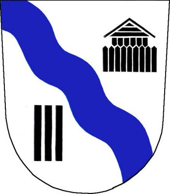 Ve stříbrném štítě kosmé, modré, vlnité břevno, provázené nahoře roubenou tvrzí a palisádovou hradbou, dole třemi volnými kůly, obojí černé. Znak Staré Hradiště