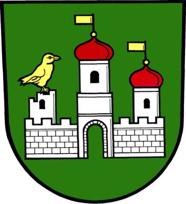 V zeleném štítě stříbrná patrová věž s prázdnou branou a jedním oknem, zakončená červenou bání se zlatou makovicí a doprava vlajícím praporkem. Věž je kvádrovou hradbou s cimbuřím spojena vpravo se stříbrnou polorozbořenou úzkou věží s oknem, na níž sedí doleva obrácený zlatý pták, a vlevo se stříbrnou úzkou věží s oknem, zakončenou červenou bání se zlatou makovicí a praporkem. Znak Staré Město