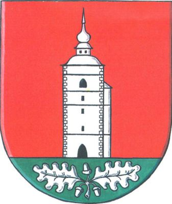 V červeném štítě ze zelené paty vyrůstající stříbrná kostelní věž. V patě stříbrná dubová větev se dvěma odvrácenými listy a třemi (1, 2) žaludy. Znak Staré Město