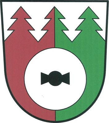 Červeno-zeleně polcený štít se stříbrnou hlavou oddělenou smrkovým řezem o třech vrcholech. Ve štítě stříbrný mlýnský kámen s položenou černou kypřicí. Znak Staré Smrkovice