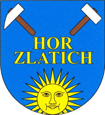 V modrém štítě zlatý dvouřádkový majuskulní nápis HOR ZLATICH, provázený nahoře vpravo kosmým špičákem a vlevo šikmým mlátkem, obojí stříbrné s topůrky přirozené barvy. Z paty štítu vyniká zlaté slunce s tváří. Znak Štěchovice