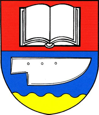 V červeno-modře děleném štítě se zlatou vlnitou patou nahoře rozevřená kniha, dole položená radlice, obojí stříbrné. Znak Štěpánovice