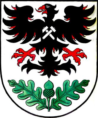 Ve stříbrném štítě černá plamenná orlice s červenou zbrojí a stříbrnými hornickými kladívky na hrudi. Pod ní zelený žalud mezi dvěma dubovými zelenými listy. Znak Stochov