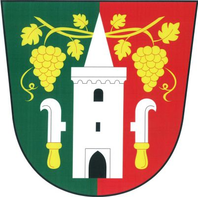 V zeleno-červeně polceném štítě volná stříbrná věž s ochozem a jehlancovou střechou, s gotickým vchodem a dvěma okny nad sebou, horním obloukovým, vše černé. Věž nahoře podložena dvěma propletenými zlatými větévkami vinné révy, každá s listy a se svěšeným hroznem, a po stranách provázena odvrácenými stříbrnými vinařskými noži - kosíři se zlatými rukojeťmi. Znak Suchohrdly u Miroslavi