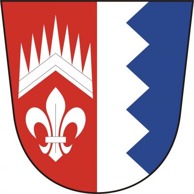 Polcený štít. V pravém červeném poli volný hřeben nad lilií, obojí stříbrné, levé pole stříbrno-modře pilovitě polcené. Znak Sudice