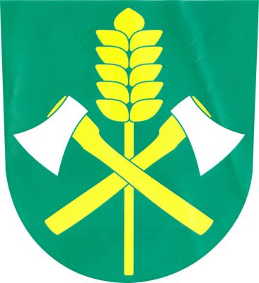 V zeleném štítě zlatý obilný klas přeložený zkříženými stříbrnými sekerami se zlatými topůrky. Znak Sukorady
