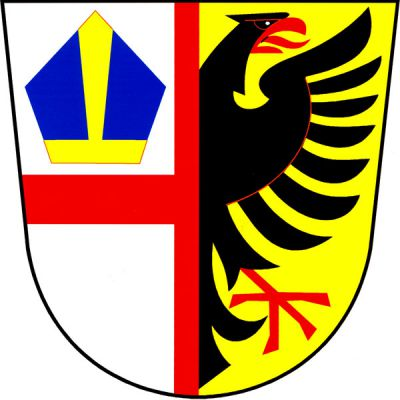 Ve stříbrno-zlatě polceném štítě vpravo půl červeného heroldského kříže a nahoře modrá, zlatě lemovaná mitra, vlevo ke kříži přiléhá půl černého orla s červenou zbrojí a jazykem. Znak Svémyslice