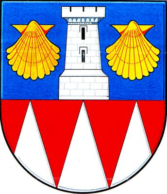 Modro-červeně dělený štít, v horní části na dělící čáře stříbrná kvádrová věž s cimbuřím provázená dvěma zlatými svatojakubskými mušlemi, v dolní části tři stříbrné kužely. Znak Sviadnov
