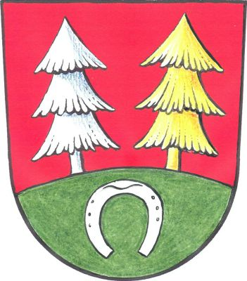V červeném štítě vyrůstají ze zeleného návrší se stříbrnou podkovou dva jehličnaté stromy, pravý stříbrný a levý zlatý. Znak Svojetice