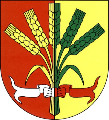 V červeno-zlatě polceném štítě zlato-zeleně polcená hrst pěti odkloněných obilných klasů, krajní s listem, dole spojených a převázaných stříbrno-červeně polcenou stuhou s mašlí. Znak Sychrov