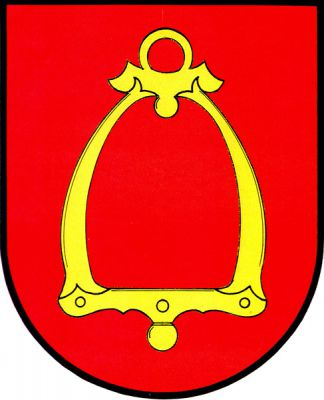 V červeném štítě zlatý třmen. Znak Syrovátka