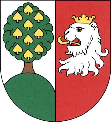 Ve stříbrno - červeně polceném štítě vpravo na zeleném vrchu listnatý strom přirozené barvy s korunou posypanou deseti (1, 2, 1, 2, 1, 2, 1) vztyčenými zlatými lipovými listy, vlevo stříbrná utržená korunovaná lví hlava se zlatým jazykem. Znak Tachov