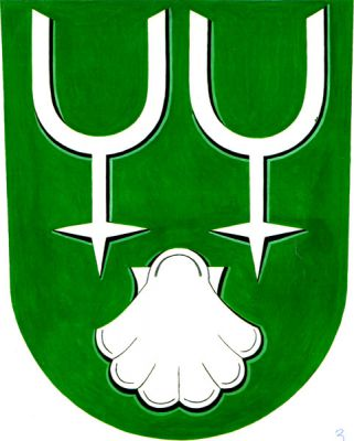 V zeleném štítě pár jezdeckých ostruh se třemi ostny hroty dolů, pod nimi mušle, vše stříbrné. Znak Tečovice