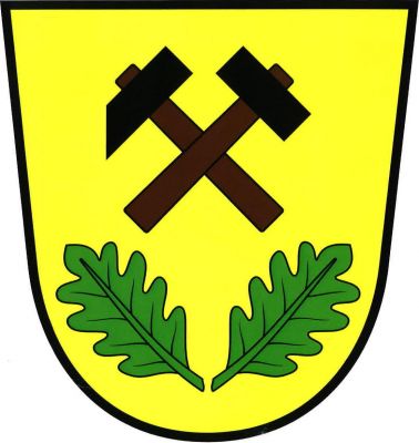 Ve zlatém štítě černá hornická kladívka s topůrky přirozené barvy nad dvěma odvrácenými vztyčenými zelenými dubovými listy. Znak Těně