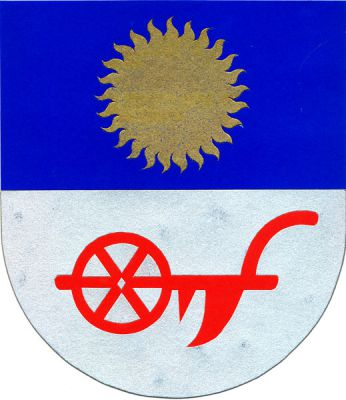 Modře-stříbrně dělený štít, v horním poli zlaté slunce, v dolním červený pluh. Znak Těrlicko