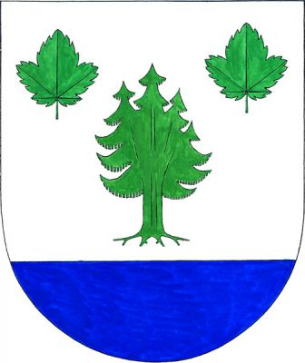Ve stříbrném štítě nad modrou patou vykořeněný tis, provázený nahoře dvěma zelenými listy javoru klenu, vše zelené. Znak Tisová