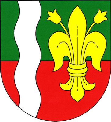 V zeleno-červeně děleném štítě vpravo stříbrný vlnitý kůl, vlevo zlatá lilie. Znak Tuhaň