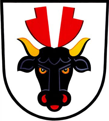 Ve stříbrném štítě černá hlava tura se zlatými rohy, červenými nozdrami a jazykem. Na jejím temeni postaveny dvě červené odvrácené radlice. Znak Turovice