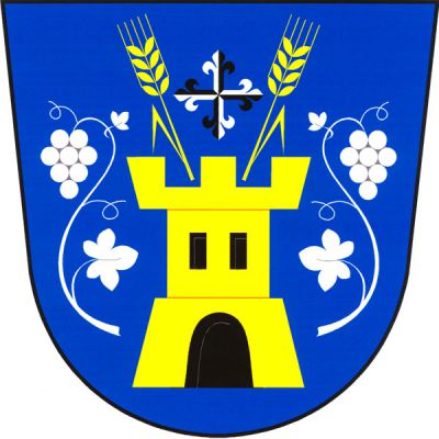 V modrém štítě zlatá věž s cimbuřím, dvěma černými okny a obloukovou branou převýšená fasetově střídavě stříbrno-černě polceným a děleným liliovým křížem, provázeným dvěma odkloněnými zlatými obilnými klasy, každý s odvráceným listem. Po stranách dva prohnuté stonky vinné révy, nahoře s odvráceným hroznem a dole s přivráceným listem, vše stříbrné. Znak Tvořihráz