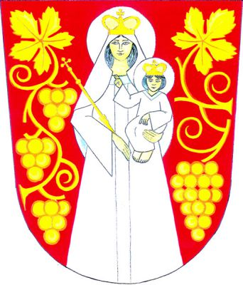 V červeném štítě vyrůstající Panna Maria s Ježíškem ve stříbrném šatě, se zlatými korunami a žezlem, provázená po obou stranách zlatou révovou ratolestí. Pravá má nahoře jeden list a tři hrozny pod sebou, levá jeden list a jeden hrozen. Znak Uherčice