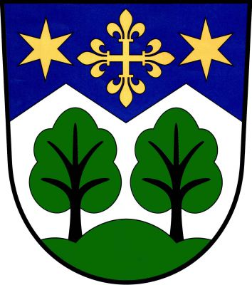 V modro-stříbrně dvěma zvýšenými hroty děleném štítě nahoře liliový kříž provázený dvěma hvězdami, vše zlaté. Dole ze zeleného trojvrší vyrůstají dva zelené listnaté stromy s černými kmeny. Znak Úhlejov