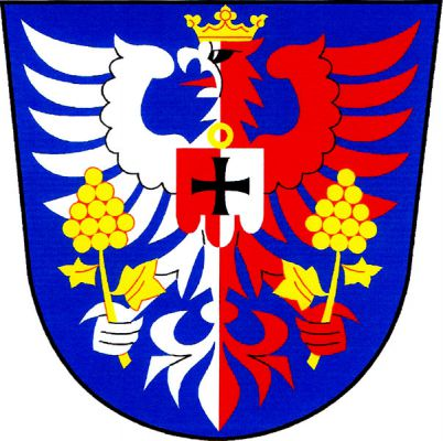 V modrém štítě stříbrno-červeně polcená korunovaná orlice s červeným jazykem, nesoucí na hrudi třícípou korouhev opačných barev s černým tlapatým křížem a držící v každém pařátu zlatý vztyčený vinný hrozen na stonku se dvěma listy. Znak Uhřice