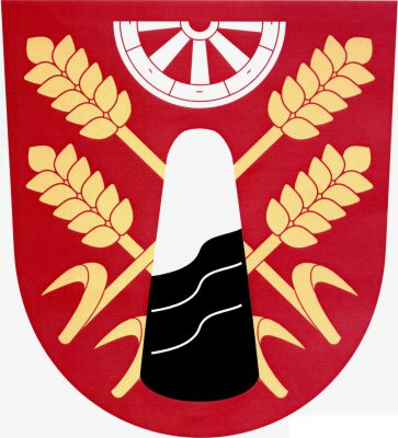 V červeném štítě stříbrná, černě zabalená homole cukru, podložená čtyřmi mřežovitě zkříženými zlatými obilnými klasy, každý s jedním listem, a převýšená dolní polovinou stříbrného vozového kola. Znak Úžice