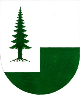 Ve stříbrném štítě levý zelený stupeň, vpravo vykořeněný zelený smrk. Znak Valy