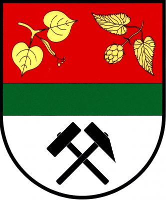 V červeno-stříbrně zeleným břevnem děleném štítě, nahoře vpravo kosmo svěšený lipový dvojlist s plodenstvím, vlevo šikmo svěšený stonek chmele se šišticí a dvěma listy, vše zlaté. Dole kosmý mlátek šikmo přeložený želízkem, obojí černé. Znak Veliká Ves