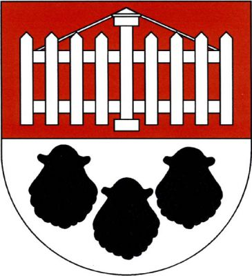 V červeno-stříbrně děleném štítě nahoře stříbrný šraňk, dole tři (2,1) černé svatojakubské mušle. Znak Velká Hleďsebe