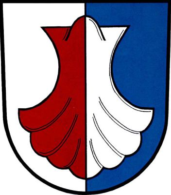 Ve stříbrno-modře polceném štítě červeno-stříbrně polcená svatojakubská mušle. Znak Velká Losenice