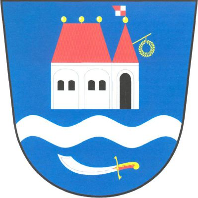 V modrém štítě nad sníženým stříbrným vlnitým břevnem stříbrný kostel, loď se dvěma dvojicemi černých oken vedle sebe, s červenou valbovou střechou se třemi zlatými makovicemi. K lodi zleva přiléhá stejně vysoká stříbrná věž s vysokým černým prolomeným vchodem, s červenou stanovou střechou se zlatou makovicí a stříbrno - červeně čtvrceným praporcem. Ze střechy věže šikmo vyniká zlatý věnec na žerdi. Dole v patě položena stříbrná orientální šavle se zlatým jílcem. Znak Velká nad Veličkou