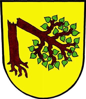 Ve zlatém štítě do leva zlomená vykořeněná lípa přirozených barev. Znak Velká Polom
