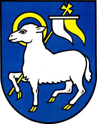 Na modrém štítě je stříbrný kráčející beránek (agnus Dei) se zlatými kopýtky a zlatou svatozáří, držící pod pravou přední pozdviženou nohou zlatou křížem ukončenou žerď, na níž je zavěšena korouhev se zlatým příčným ráhnem a se dvěma cípy, z nichž pravý je stříbrný a levý zlatý. Znak Velké Poříčí
