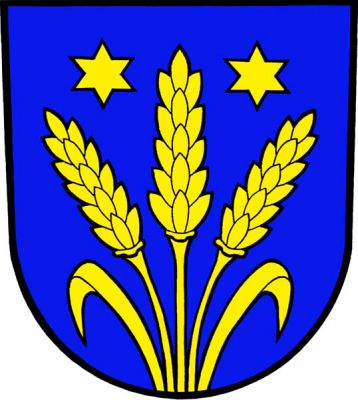 V modrém štítě tři vyrůstající odkloněné obilné klasy, krajní s jedním listem, prostřední provázený dvěma hvězdami, vše zlaté. Znak Vendolí