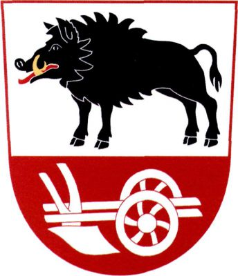 Ve stříbrno - červeně sníženě děleném štítě nahoře černý kanec se zlatými zuby a červeným jazykem, dole stříbrný, doleva obrácený pluh s koly. Znak Vepříkov