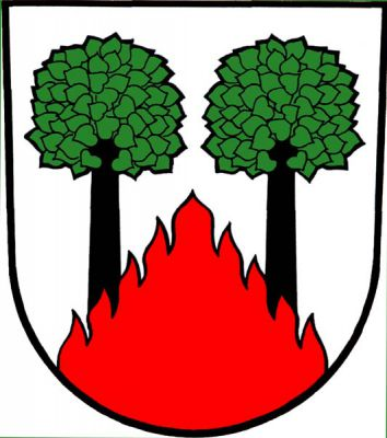 Ve stříbrném štítě dvě zelené lípy s černými kmeny vyrůstající ze sníženého červeného plamenného hrotu. Znak Veselý Žďár